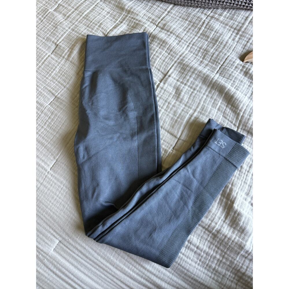 SET Active Sculptflex High Rise Seamless Yoga Gym Gray Blue Leggings Size Medium - Picture 7 of 13